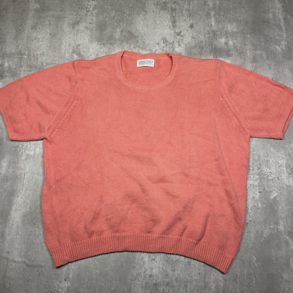 VTG Lands End Sweater Sz XL Pink Drifter Short Sleeve Cotton Knit USA Retro 90s